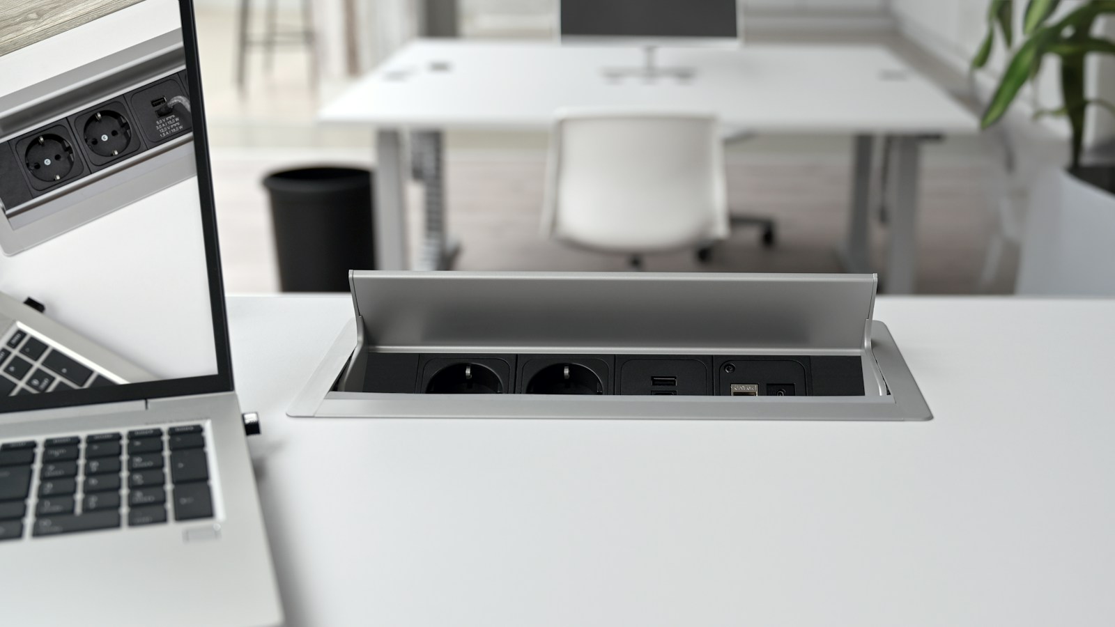 Desk power and cable management workstation